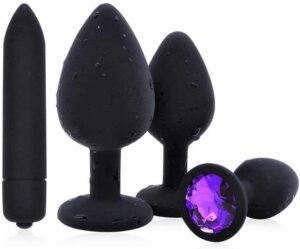 Vibrating Anal Training Kit, Black | Set of 3 Silicone Butt Plugs with Rechargeable Bullet Vibrator Inserts | Multiple Vibration Modes and Speeds | Waterproof and Hypoallergenic Y46