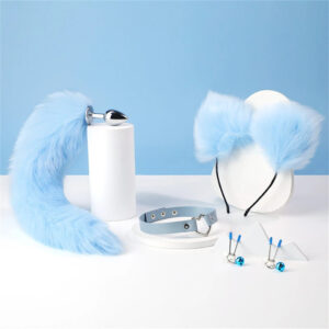 طقم MZ Blue Foxtail Butt Plug Plug 4 في 1 من MZ