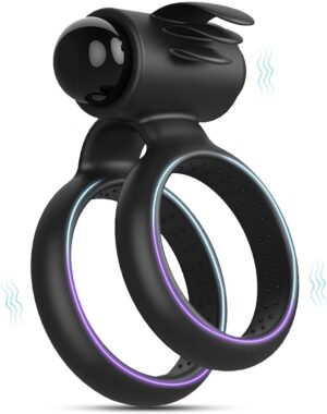 Cock,Ring, Daul Vibrating Penis Ring for Men, Waterproof Powerful Vibration Sex Toy for Male and Couples (Black) Y29